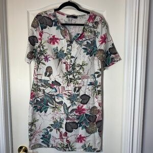 Zanzea Tropical Floral Cotton Tunic Dress Boho Botanical Print M